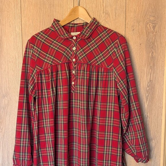 L.L.Bean 100% Cotton Flannel Nightgown – Red Tartan Plaid (Women’s L) - Picture 1 of 5